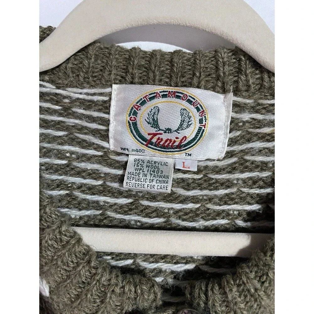 Vintage Catamount Trail Cardigan Sweater L Tan Wool Fair Isle Grandma‎ Cabincore